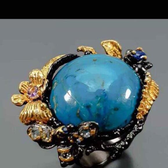 Jewelry 32 ct Natural Turquoise Ring 925 Sterling Silver Size 7 - Picture 8 of 8